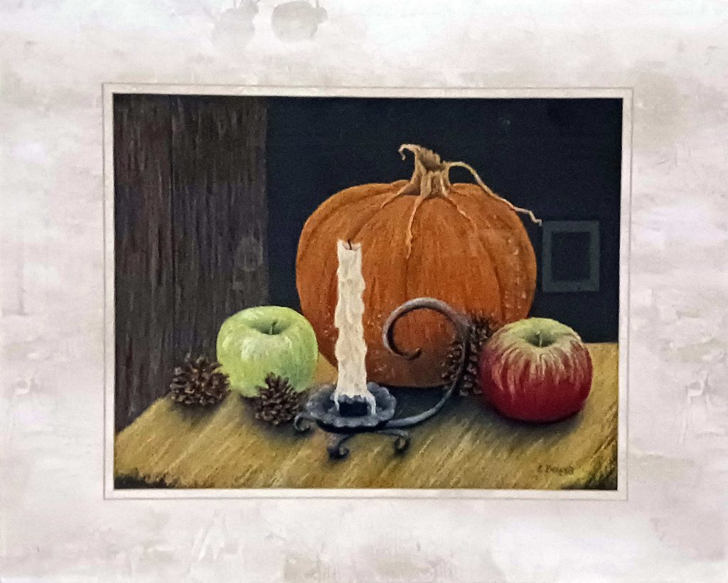 Pumpkins and Candle by Elizabeth Parker